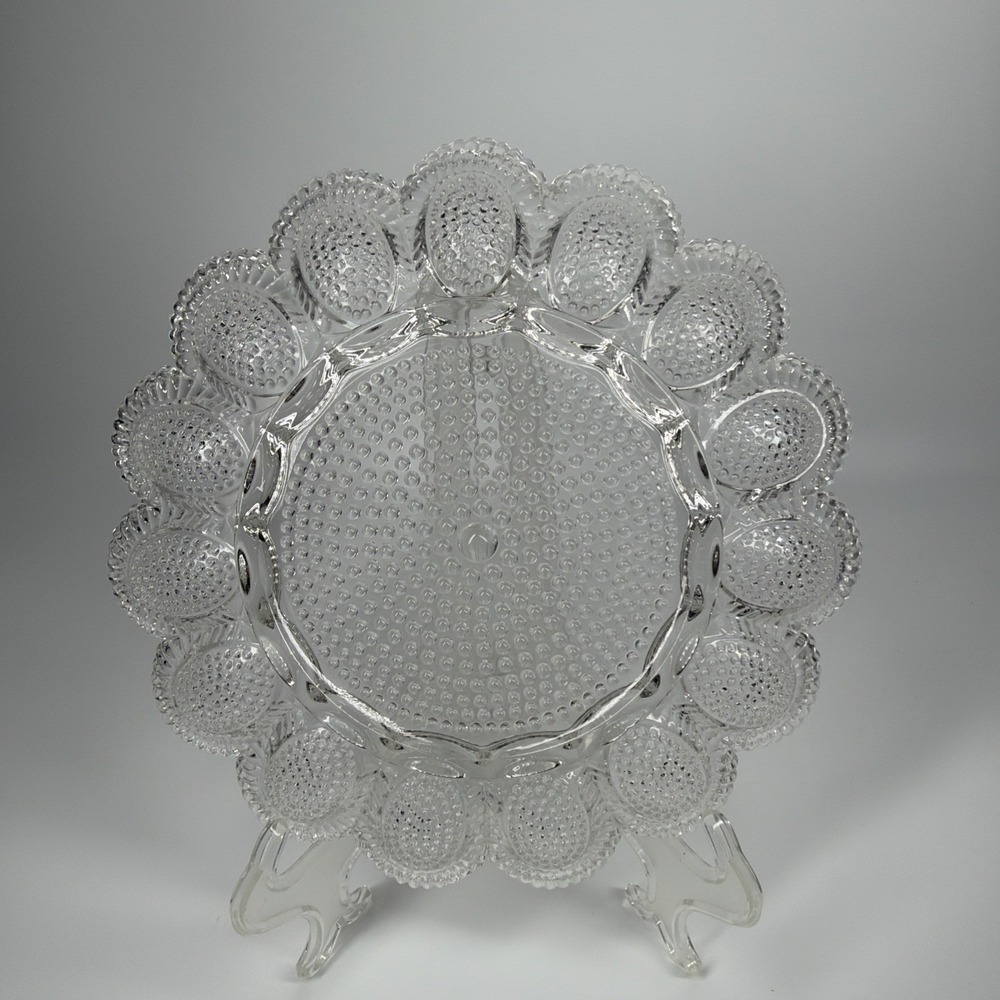 Vintage Clear Indiana Glass Hobnail Deviled Egg Tray Plate Platter - Picture 2 of 3